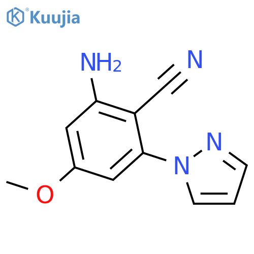 Benzonitrile, 2-amino-4-methoxy-6-(1H-pyrazol-1-yl)- structure
