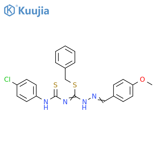 Hydrazinecarboximidothioic acid,N-[[(4-chlorophenyl)amino]thioxomethyl]-2-[(4-methoxyphenyl)methylene]-, phenylmethyl ester structure