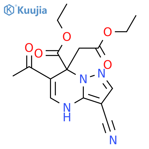 Pyrazolo[1,5-a]pyrimidine-7-acetic acid, 6-acetyl-3-cyano-7-(ethoxycarbonyl)-4,7-dihydro-, ethyl ester structure
