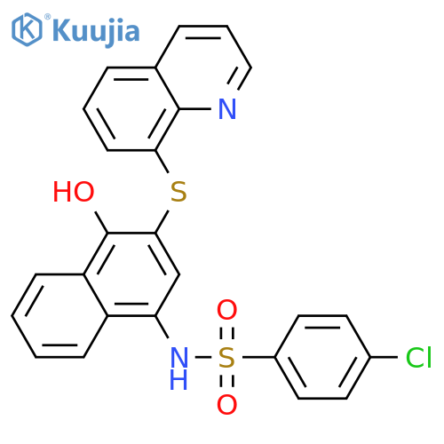 4-chloro-N-4-hydroxy-3-(quinolin-8-ylsulfanyl)naphthalen-1-ylbenzene-1-sulfonamide structure