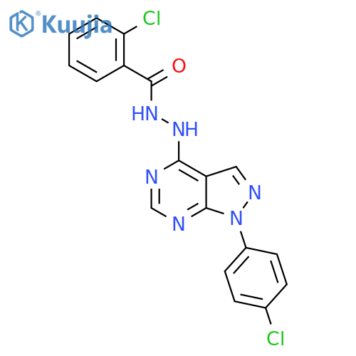 2-chloro-N'-1-(4-chlorophenyl)-1H-pyrazolo3,4-dpyrimidin-4-ylbenzohydrazide structure