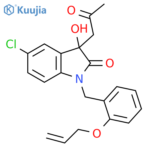 5-chloro-3-hydroxy-3-(2-oxopropyl)-1-{2-(prop-2-en-1-yloxy)phenylmethyl}-2,3-dihydro-1H-indol-2-one structure
