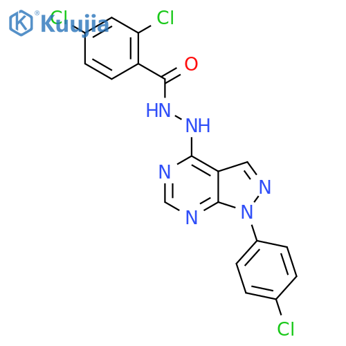 2,4-dichloro-N'-1-(4-chlorophenyl)-1H-pyrazolo3,4-dpyrimidin-4-ylbenzohydrazide structure