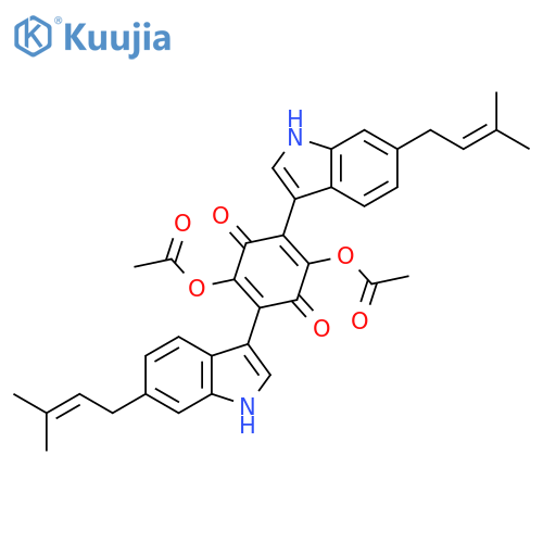 2,5-Cyclohexadiene-1,4-dione,2,5-bis(acetyloxy)-3,6-bis[6-(3-methyl-2-butenyl)-1H-indol-3-yl]- structure