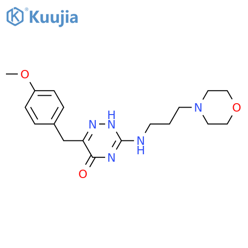 6-(4-methoxyphenyl)methyl-3-{3-(morpholin-4-yl)propylamino}-4,5-dihydro-1,2,4-triazin-5-one structure
