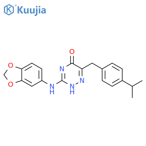 3-(2H-1,3-benzodioxol-5-yl)amino-6-{4-(propan-2-yl)phenylmethyl}-4,5-dihydro-1,2,4-triazin-5-one structure