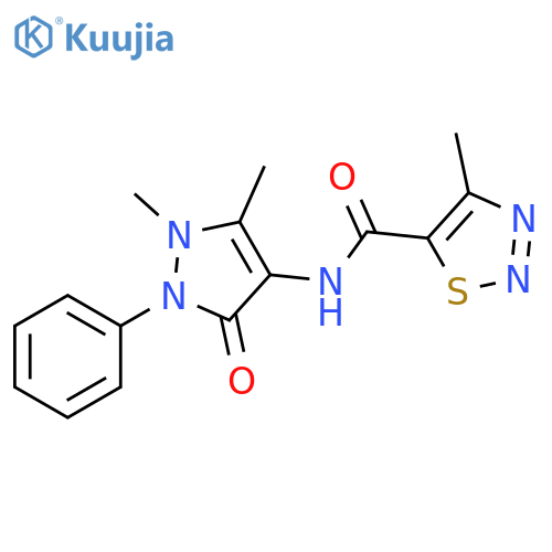 N-(1,5-dimethyl-3-oxo-2-phenyl-2,3-dihydro-1H-pyrazol-4-yl)-4-methyl-1,2,3-thiadiazole-5-carboxamide structure