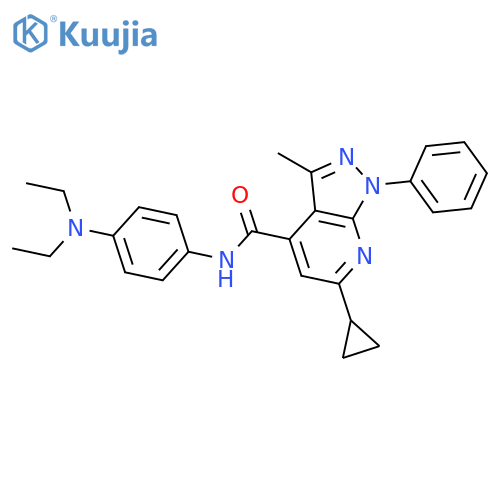 <br>6-cyclopropyl-N-[4-(diethylamino)phenyl]-3-methyl-1-phenyl-1H-pyrazolo[3,4- b]pyridine-4-carboxamide structure