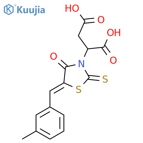 2-(5Z)-5-(3-methylphenyl)methylidene-4-oxo-2-sulfanylidene-1,3-thiazolidin-3-ylbutanedioic acid structure