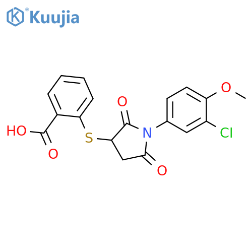 2-{1-(3-chloro-4-methoxyphenyl)-2,5-dioxopyrrolidin-3-ylsulfanyl}benzoic acid structure
