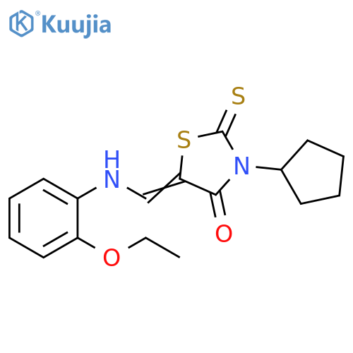 (5Z)-3-cyclopentyl-5-{(2-ethoxyphenyl)aminomethylidene}-2-sulfanylidene-1,3-thiazolidin-4-one structure
