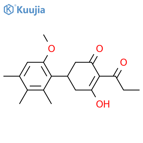 2-Cyclohexen-1-one, 3-hydroxy-5-(6-methoxy-2,3,4-trimethylphenyl)-2-(1-oxopropyl)- structure