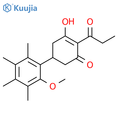 2-Cyclohexen-1-one, 3-hydroxy-5-(2-methoxy-3,4,5,6-tetramethylphenyl)-2-(1-oxopropyl)- structure