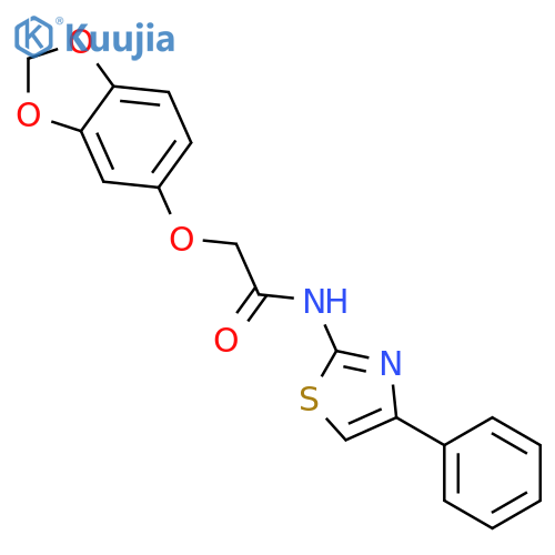 2-(1,3-benzodioxol-5-yloxy)-N-(4-phenyl-1,3-thiazol-2-yl)acetamide structure
