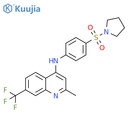2-methyl-N-4-(pyrrolidine-1-sulfonyl)phenyl-7-(trifluoromethyl)quinolin-4-amine structure