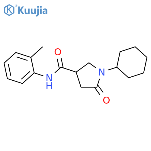 1-cyclohexyl-N-(2-methylphenyl)-5-oxopyrrolidine-3-carboxamide structure