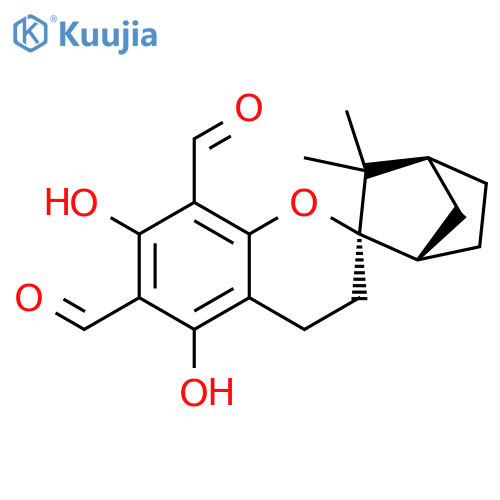 SPIRO[2H-1-BENZOPYRAN-2,2'-BICYCLO[2.2.1]HEPTANE]-6,8-DICARBOXALDEHYDE, 3,4-DIHYDRO-5,7-DIHYDROXY-3',3'-DIMETHYL-, (1'R,2R,4'S)- structure