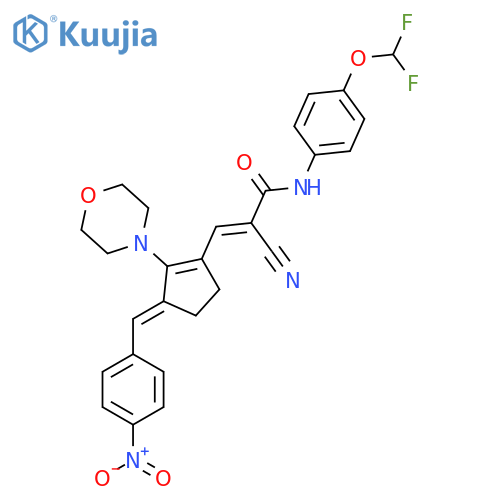 (E)-2-cyano-N-[4-(difluoromethoxy)phenyl]-3-[(3E)-2-morpholin-4-yl-3-[(4-nitrophenyl)methylidene]cyclopenten-1-yl]prop-2-enamide structure