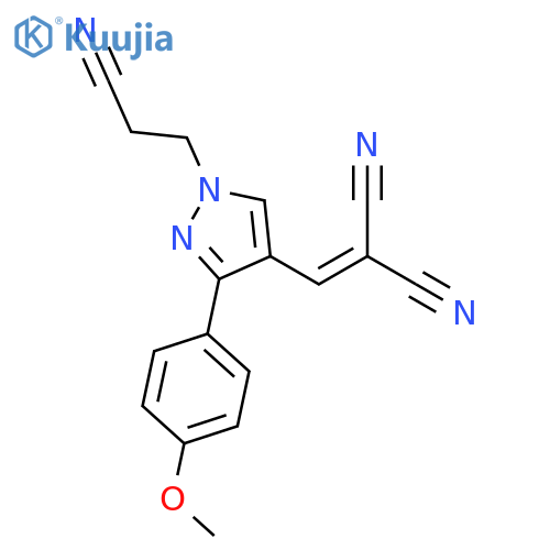 2-{1-(2-cyanoethyl)-3-(4-methoxyphenyl)-1H-pyrazol-4-ylmethylidene}propanedinitrile structure