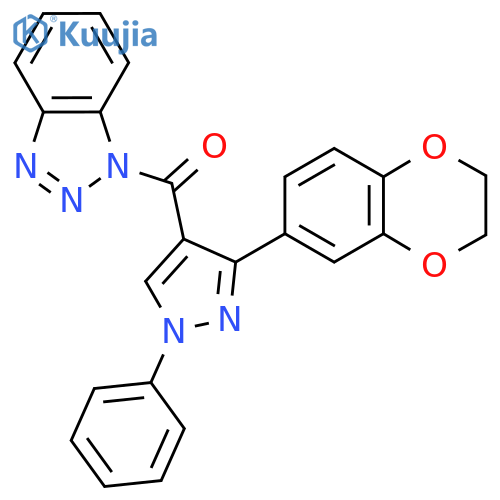 1-3-(2,3-dihydro-1,4-benzodioxin-6-yl)-1-phenyl-1H-pyrazole-4-carbonyl-1H-1,2,3-benzotriazole structure