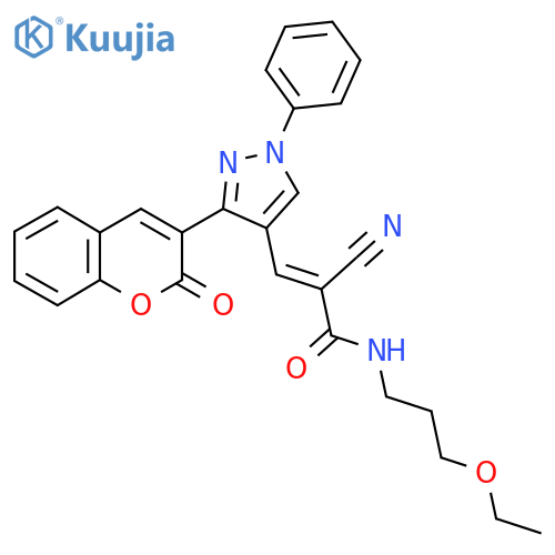 2-cyano-N-(3-ethoxypropyl)-3-[3-(2-oxo-2H-chromen-3-yl)-1-phenyl-1H-pyrazol-4-yl]prop-2-enamide structure