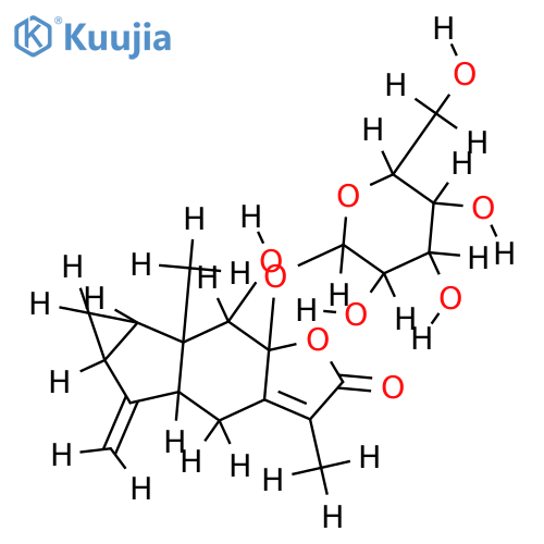 8beta,9alpha-dihydroxy-5alpha,9betaH-lindan-4(15),7(13)-dien-8alpha,12-olide-8beta-O-beta-D-glucopyranoside structure