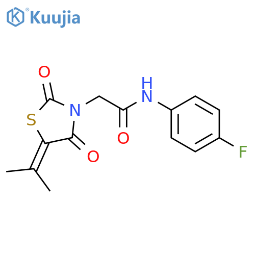 2-2,4-dioxo-5-(propan-2-ylidene)-1,3-thiazolidin-3-yl-N-(4-fluorophenyl)acetamide structure