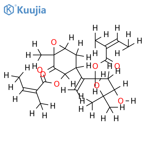 1alpha,8-diangeloyloxy-10,11-trihydroxy-3beta,4beta-epoxybisabol-7(14)-en-2-one structure