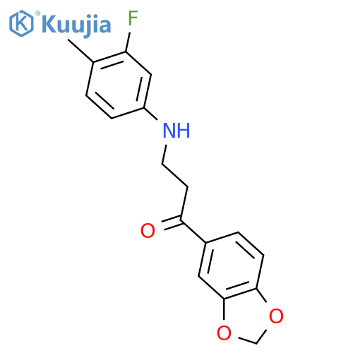 1-(1,3-BENZODIOXOL-5-YL)-3-(3-FLUORO-4-METHYLANILINO)-1-PROPANONE structure