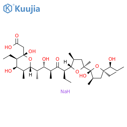 2H-Pyran-2-acetic acid, 3-ethyl-6-[(1S,2S,3S,5R)-5-[(2S,2'R,3'R,4S,5S,5'R)-5'-ethyloctahydro-2'-hydroxy-5'-[(1S)-1-hydroxypropyl]-2,3',4-trimethyl[2,2'-bifuran]-5-yl]-2-hydroxy-1,3-dimethyl-4-oxoheptyl]tetrahydro-2,4-dihydroxy-5-methyl-, sodium salt (1:1), (2S,3R,4R,5S,6R)- structure