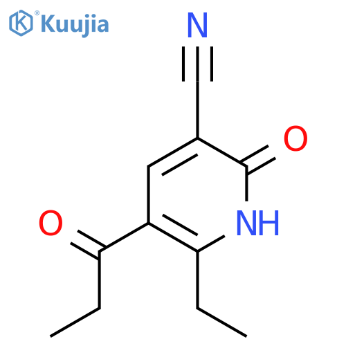 3-Pyridinecarbonitrile, 6-ethyl-1,2-dihydro-2-oxo-5-(1-oxopropyl)- structure