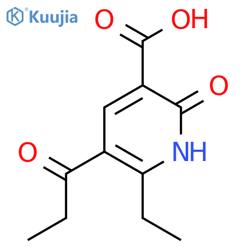 3-Pyridinecarboxylic acid, 6-ethyl-1,2-dihydro-2-oxo-5-(1-oxopropyl)- structure