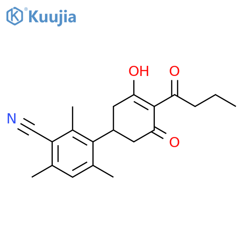 Benzonitrile,3-[3-hydroxy-5-oxo-4-(1-oxobutyl)-3-cyclohexen-1-yl]-2,4,6-trimethyl- structure
