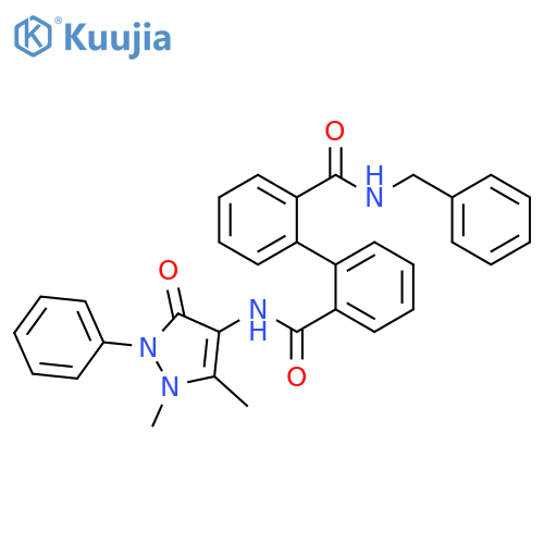 [1,1'-Biphenyl]-2,2'-dicarboxamide, N2-(2,3-dihydro-1,5-dimethyl-3-oxo-2-phenyl-1H-pyrazol-4-yl)-N2'-(phenylmethyl)- structure