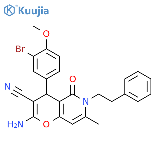 2-amino-4-(3-bromo-4-methoxyphenyl)-7-methyl-5-oxo-6-(2-phenylethyl)-4H,5H,6H-pyrano3,2-cpyridine-3-carbonitrile structure