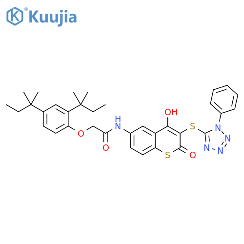 Acetamide, 2-[2,4-bis(1,1-dimethylpropyl)phenoxy]-N-[4-hydroxy-2-oxo-3-[(1-phenyl-1H-tetrazol-5-yl)thio]-2H-1-benzothiopyran-6-yl]- structure