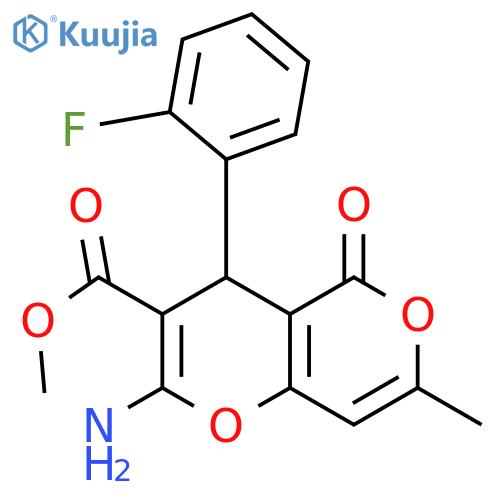 methyl 2-amino-4-(2-fluorophenyl)-7-methyl-5-oxo-4H,5H-pyrano3,2-cpyran-3-carboxylate structure