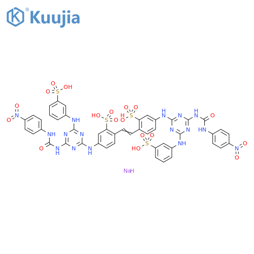 Benzenesulfonic acid, 2,2'-(1,2-ethenediyl)bis[5-[[4-[[[(4-nitrophenyl)amino]carbonyl]amino]-6-[(3-sulfophenyl)amino]-1,3,5-triazin-2-yl]amino]-, tetrasodium salt (9CI) structure