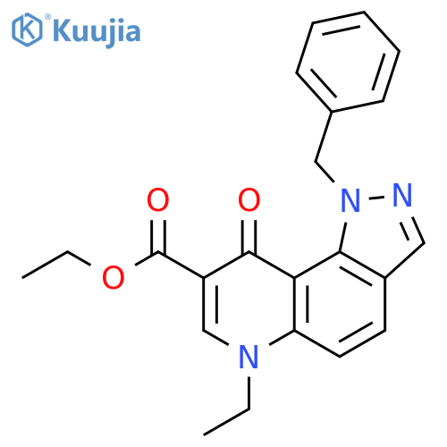 1H-Pyrazolo[3,4-f]quinoline-8-carboxylic acid,6-ethyl-6,9-dihydro-9-oxo-1-(phenylmethyl)-, ethyl ester structure