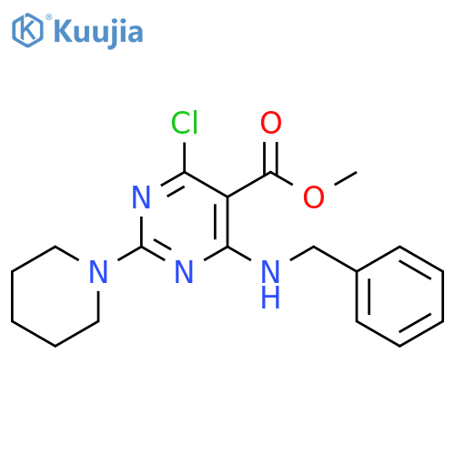 5-Pyrimidinecarboxylic acid,4-chloro-6-[(phenylmethyl)amino]-2-(1-piperidinyl)-, methyl ester structure