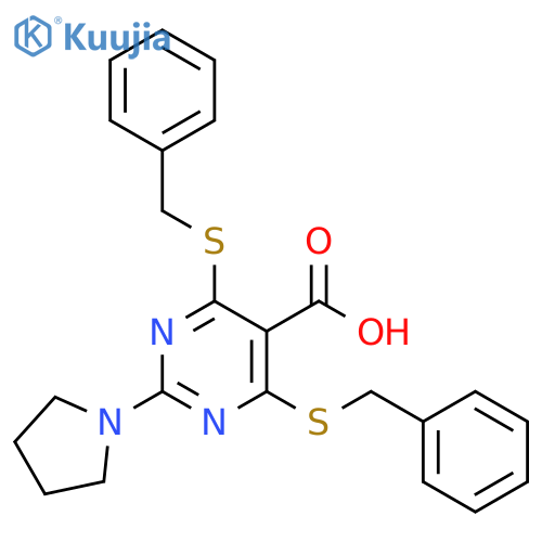 5-Pyrimidinecarboxylic acid,4,6-bis[(phenylmethyl)thio]-2-(1-pyrrolidinyl)- structure