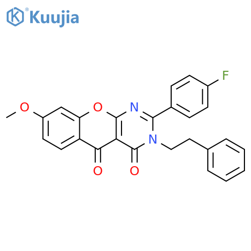 2-(4-fluorophenyl)-8-methoxy-3-(2-phenylethyl)-3H,4H,5H-chromeno2,3-dpyrimidine-4,5-dione structure