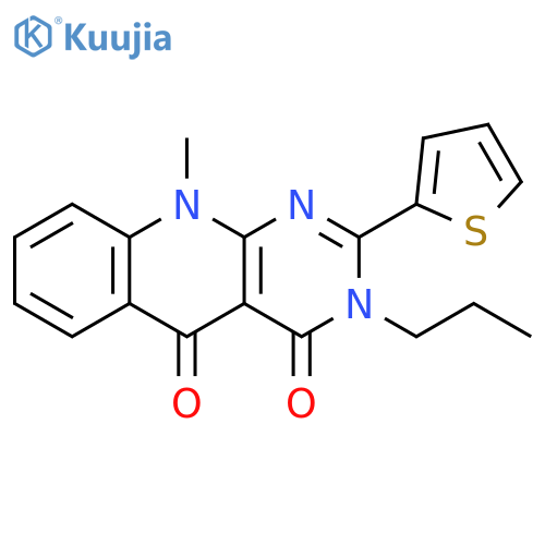 10-methyl-3-propyl-2-(thiophen-2-yl)-3H,4H,5H,10H-pyrimido4,5-bquinoline-4,5-dione structure