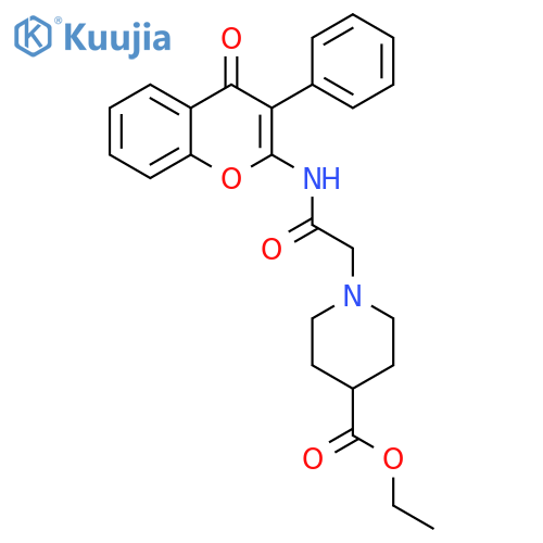 ethyl 1-{(4-oxo-3-phenyl-4H-chromen-2-yl)carbamoylmethyl}piperidine-4-carboxylate structure