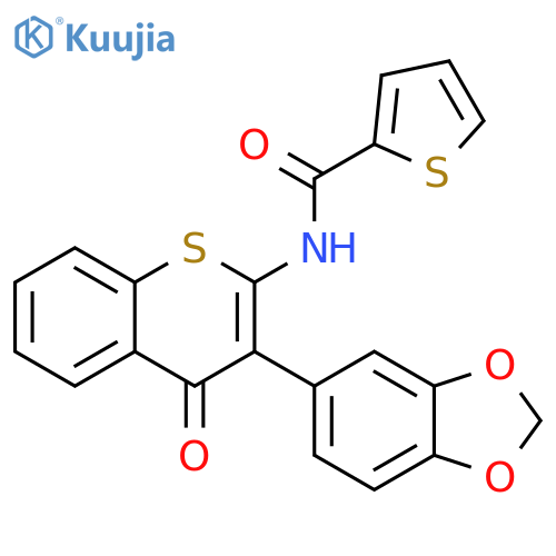 N-3-(2H-1,3-benzodioxol-5-yl)-4-oxo-4H-thiochromen-2-ylthiophene-2-carboxamide structure