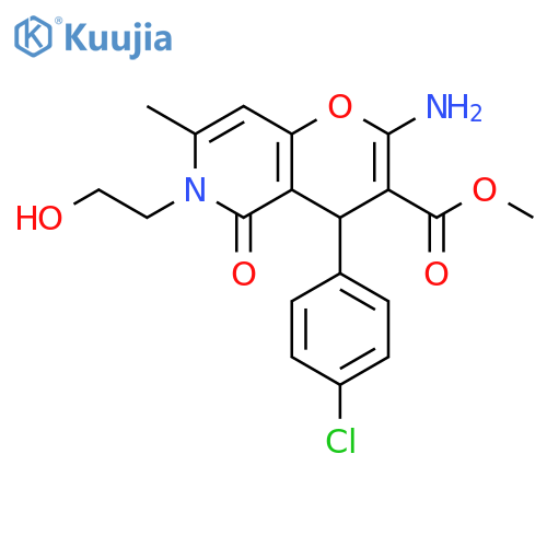 methyl 2-amino-4-(4-chlorophenyl)-6-(2-hydroxyethyl)-7-methyl-5-oxo-4H,5H,6H-pyrano3,2-cpyridine-3-carboxylate structure