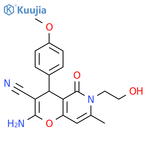 2-amino-6-(2-hydroxyethyl)-4-(4-methoxyphenyl)-7-methyl-5-oxo-4H,5H,6H-pyrano3,2-cpyridine-3-carbonitrile structure