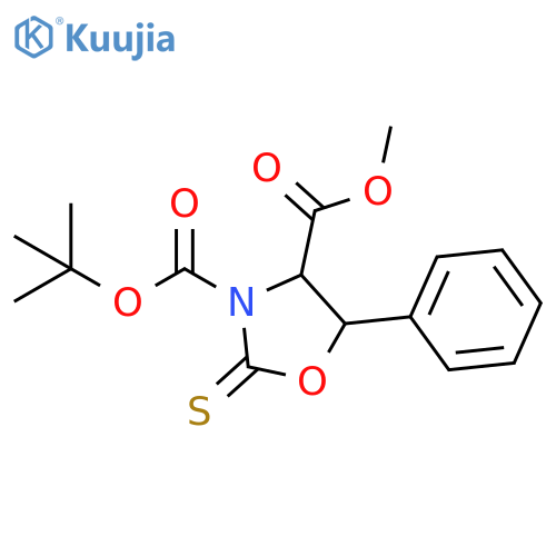 3,4-Oxazolidinedicarboxylic acid, 5-phenyl-2-thioxo-, 3-(1,1-dimethylethyl) 4-methyl ester structure