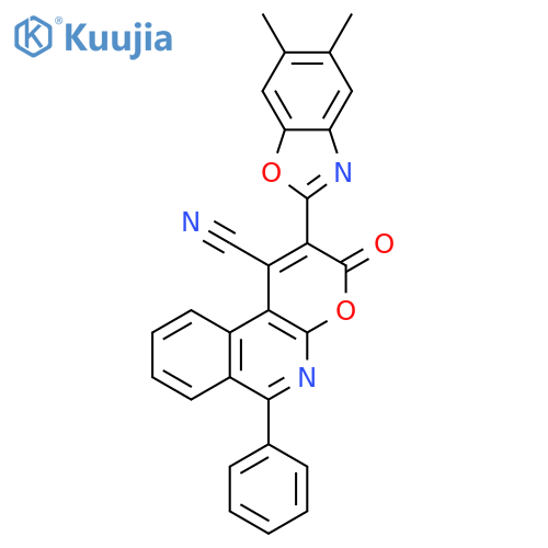 3H-Pyrano[2,3-c]isoquinoline-1-carbonitrile,2-(5,6-dimethyl-2-benzoxazolyl)-3-oxo-6-phenyl- structure