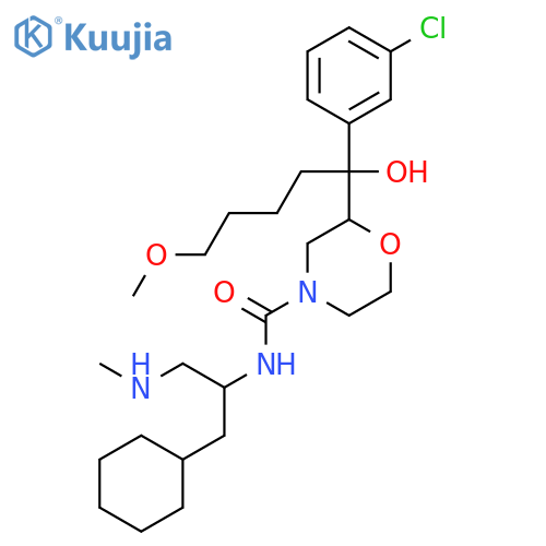 4-Morpholinecarboxamide,2-[1-(3-chlorophenyl)-1-hydroxy-5-methoxypentyl]-N-[(1S)-2-cyclohexyl-1-[(methylamino)methyl]ethyl]- structure
